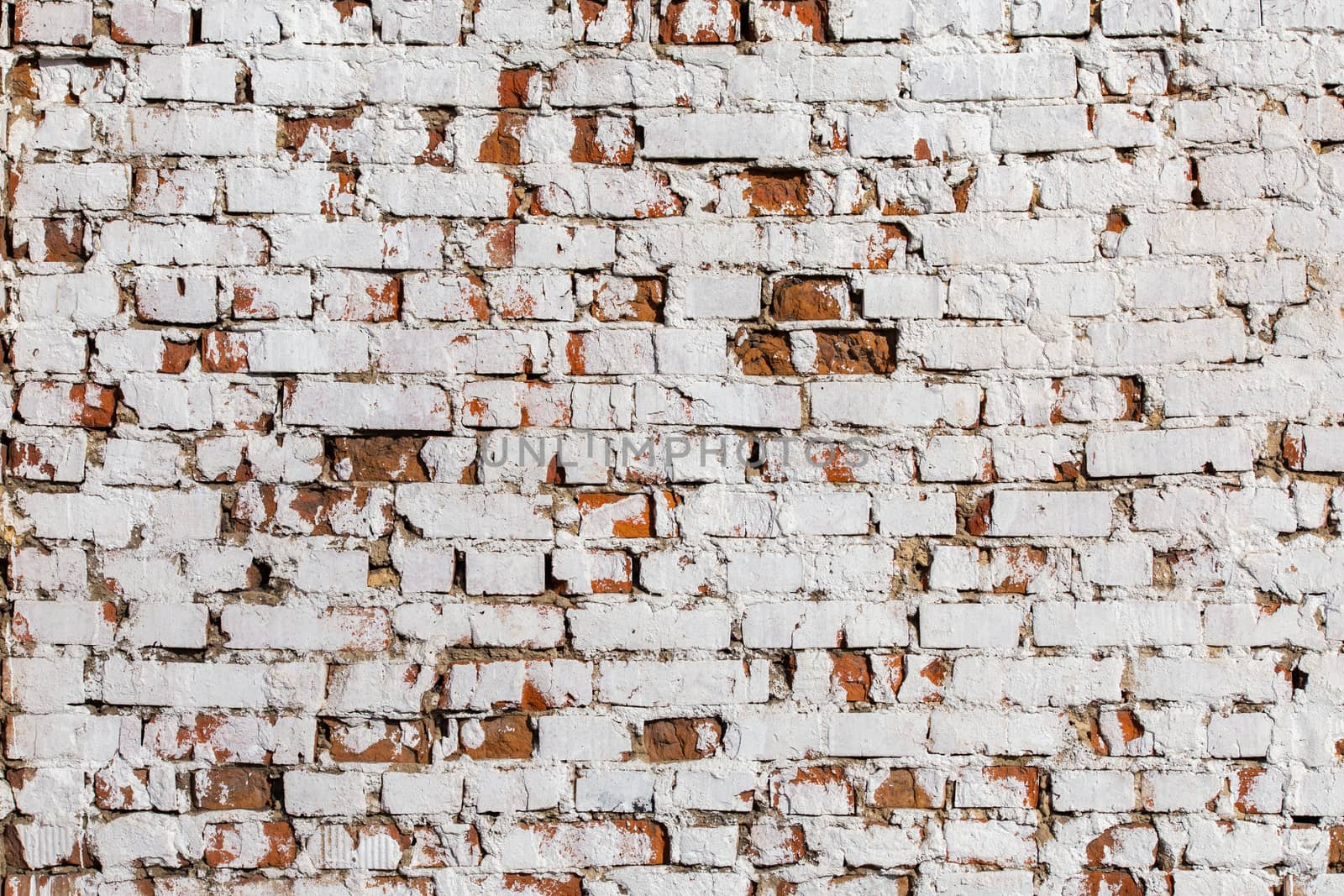 old brick wall with white plaster - full frame background and texture.