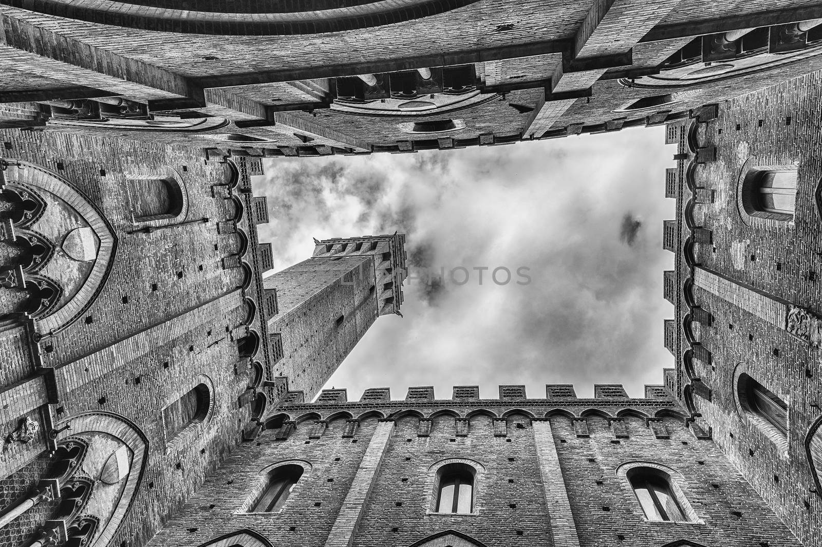 View from the bottom, patio of Palazzo Pubblico, Siena, Italy by marcorubino