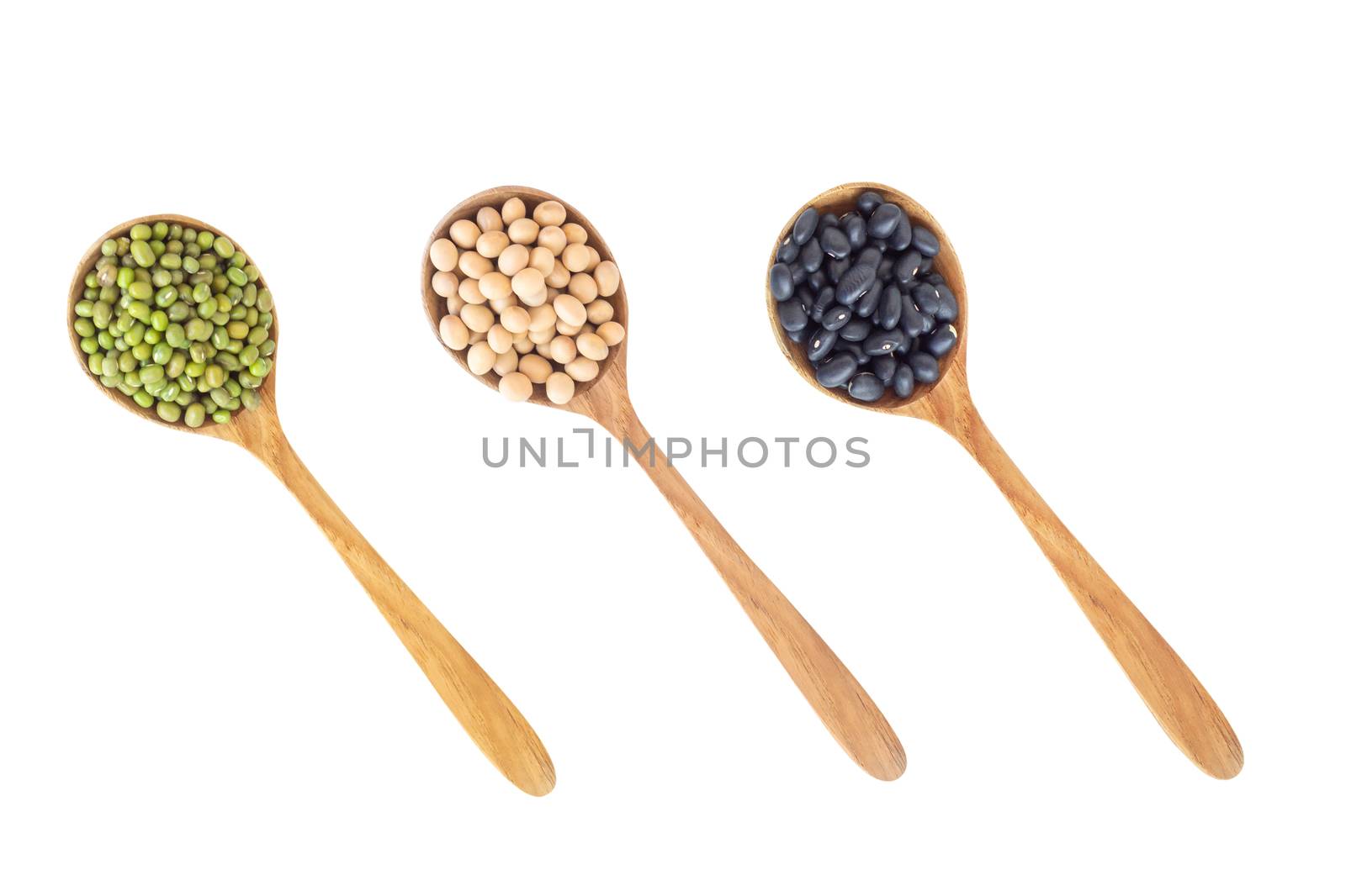 Mix beans wooden spoon isolated on white backgroun, health care  by pt.pongsak@gmail.com