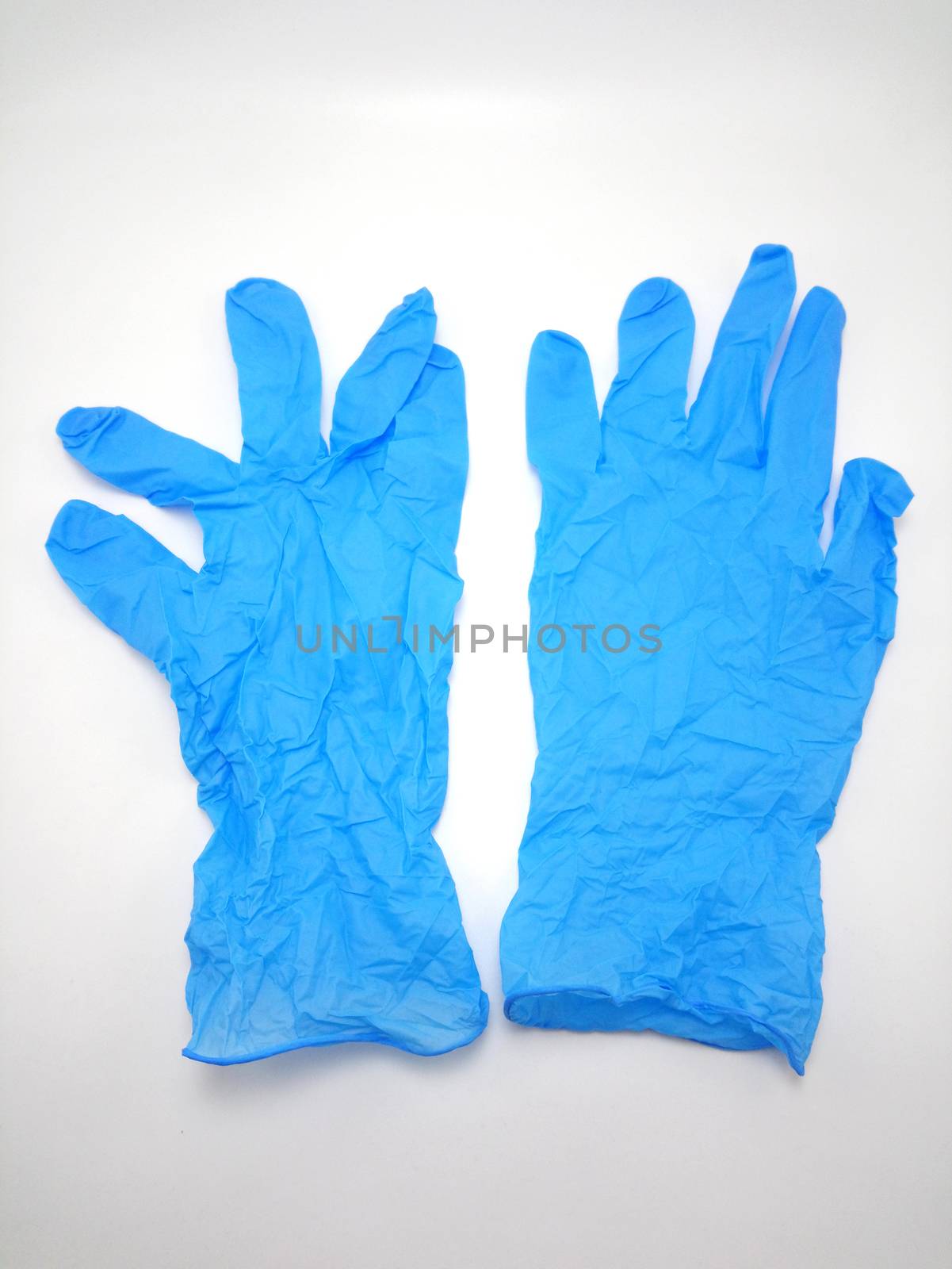 Blue pair rubber medical gloves use to put your hands