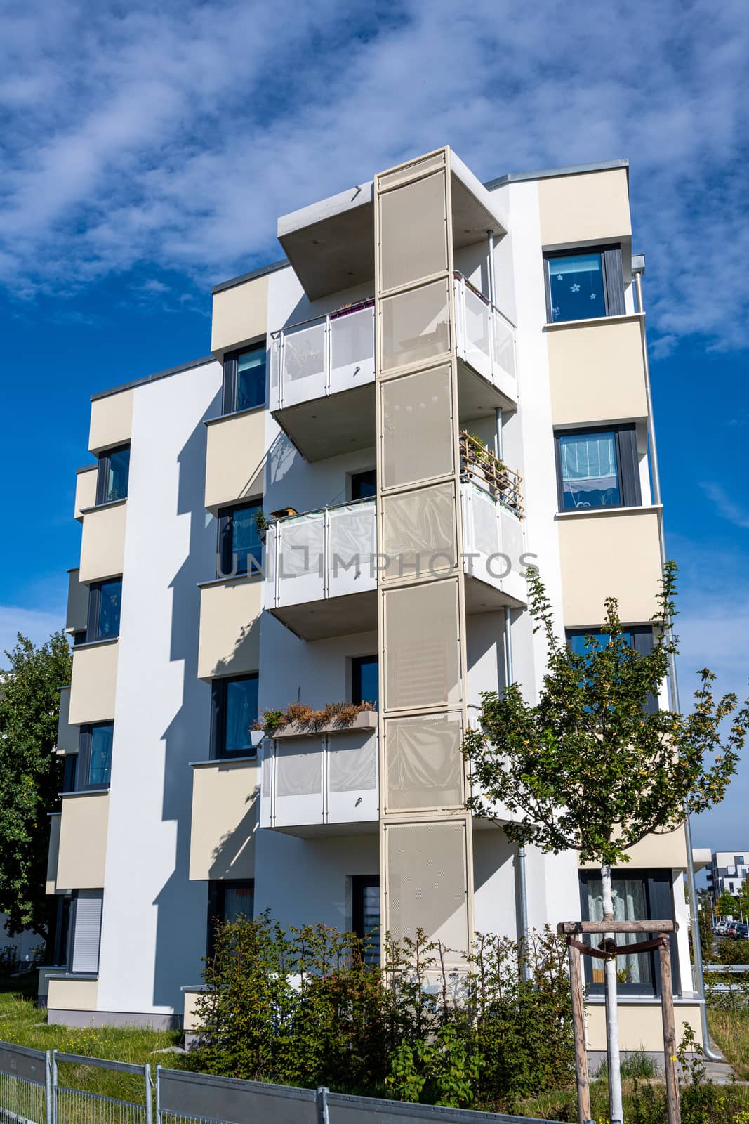 Apartment buildings seen in a housing development area in Berlin