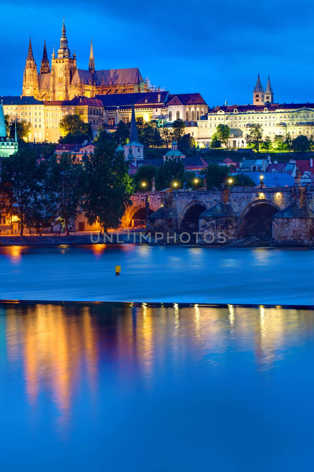 The castle and river Vltava in Prague, Czech Republic