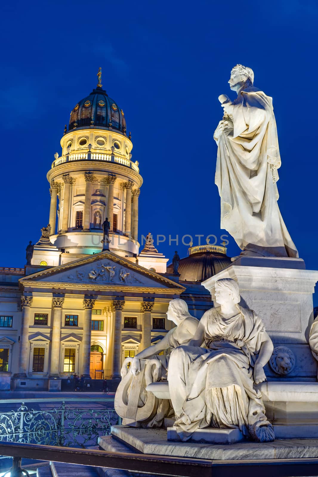 The German Dom and the statue of Schiller at the Gendarmenmarkt in Berlin