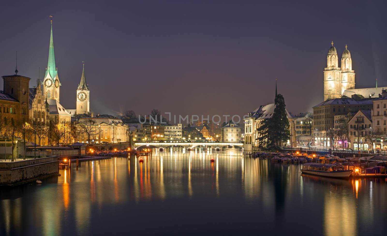 Panorama of Zurich at night by elxeneize