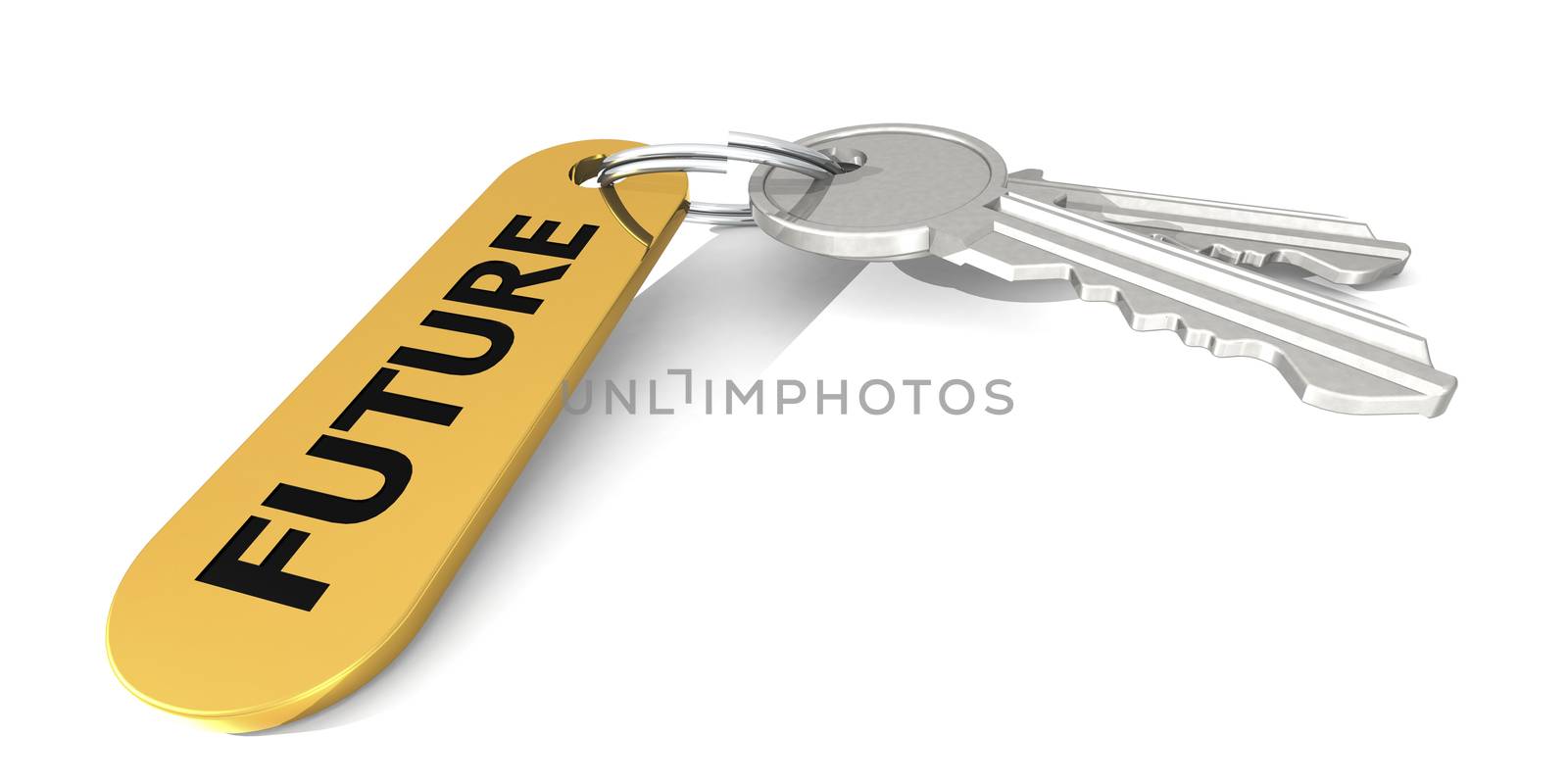 Future label attached to the keys, 3D rendering