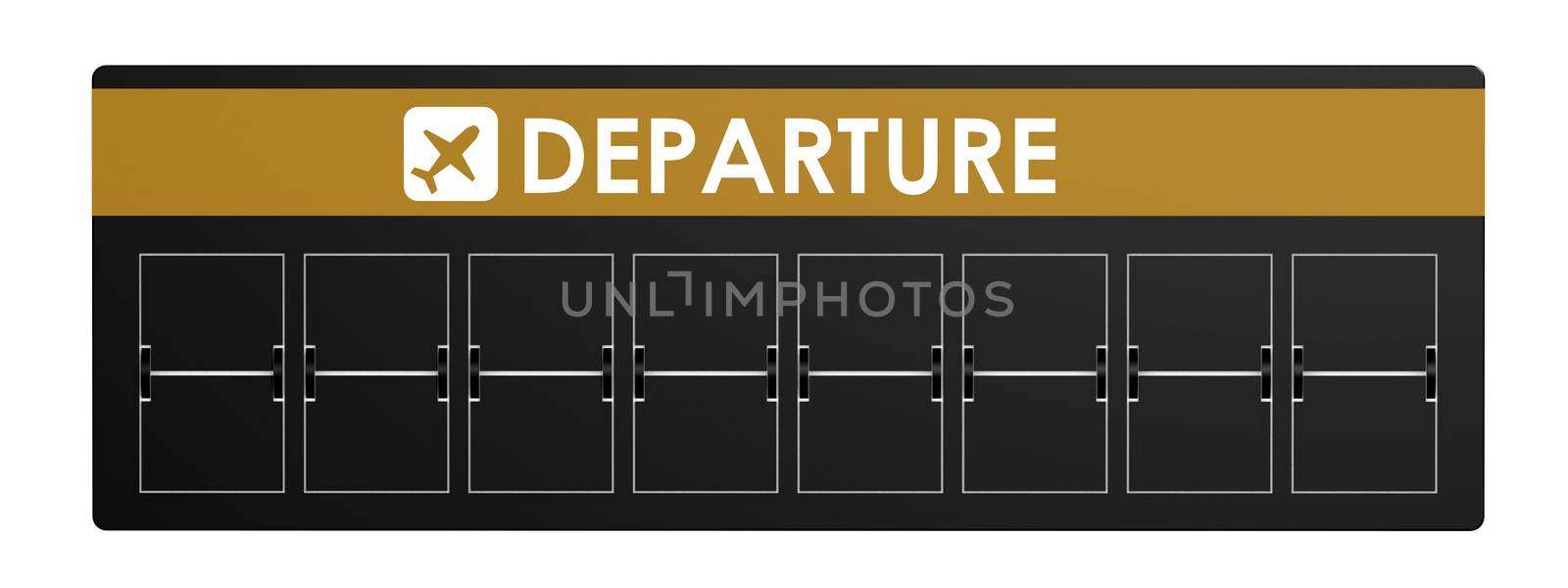 Departure flip board with empty destination, 3D rendering