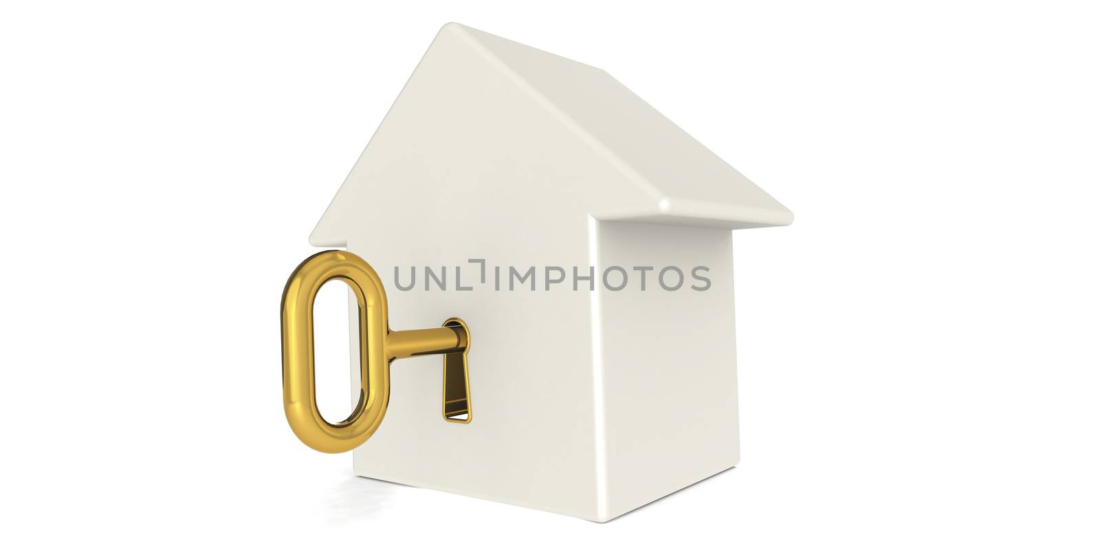 Golden key to unlock the housing, 3d rendering
