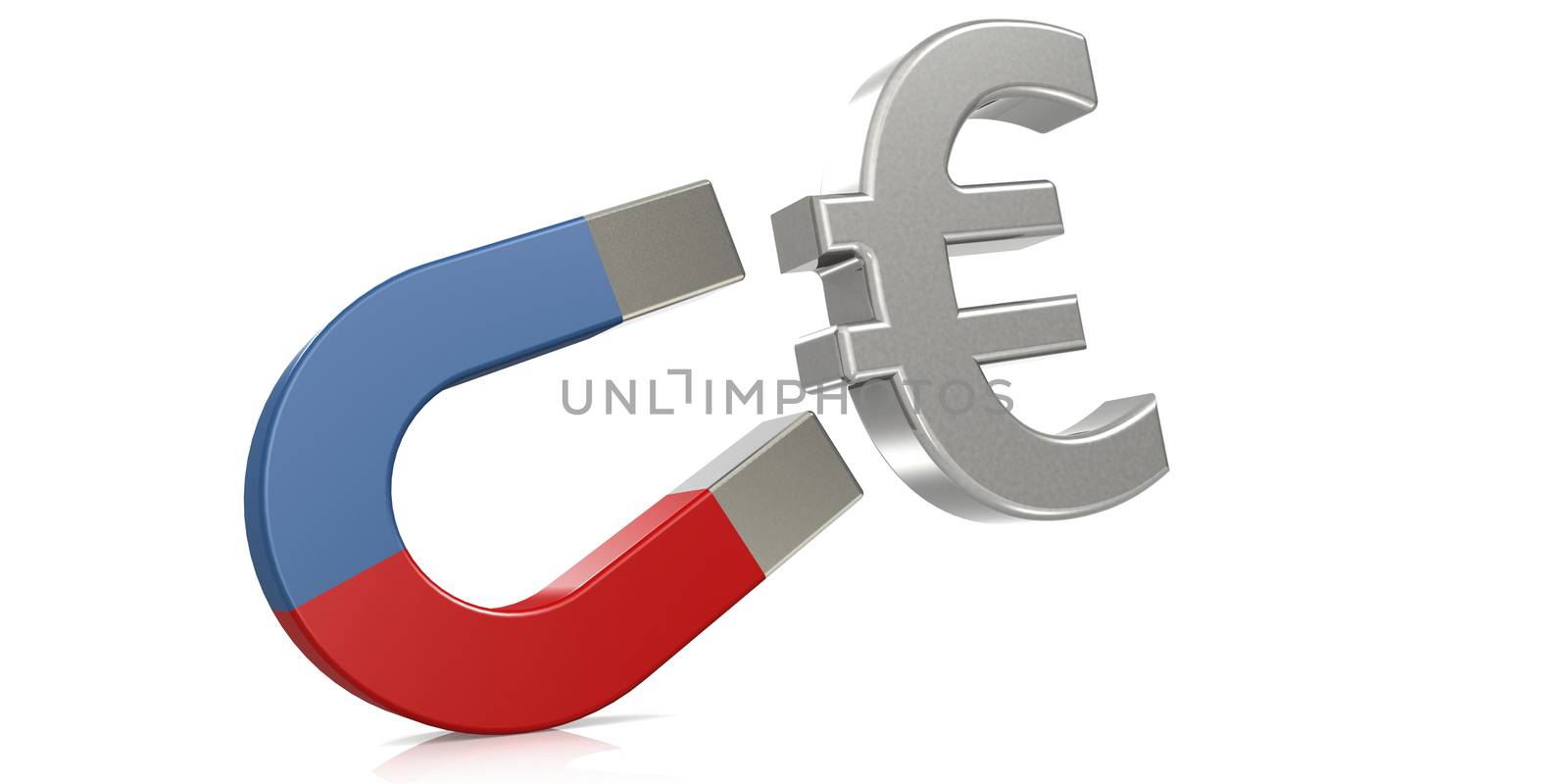 Horseshoe magnet attract Euro sign, 3D rendering