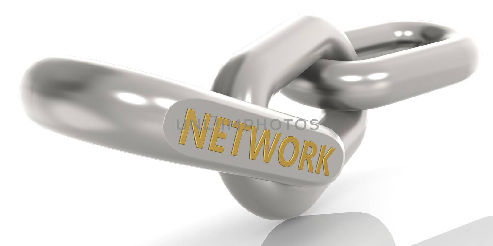Metal chain with network word, 3D rendering
