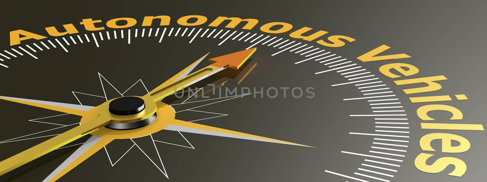 Compass with needle pointing to word autonomous vehicles by tang90246