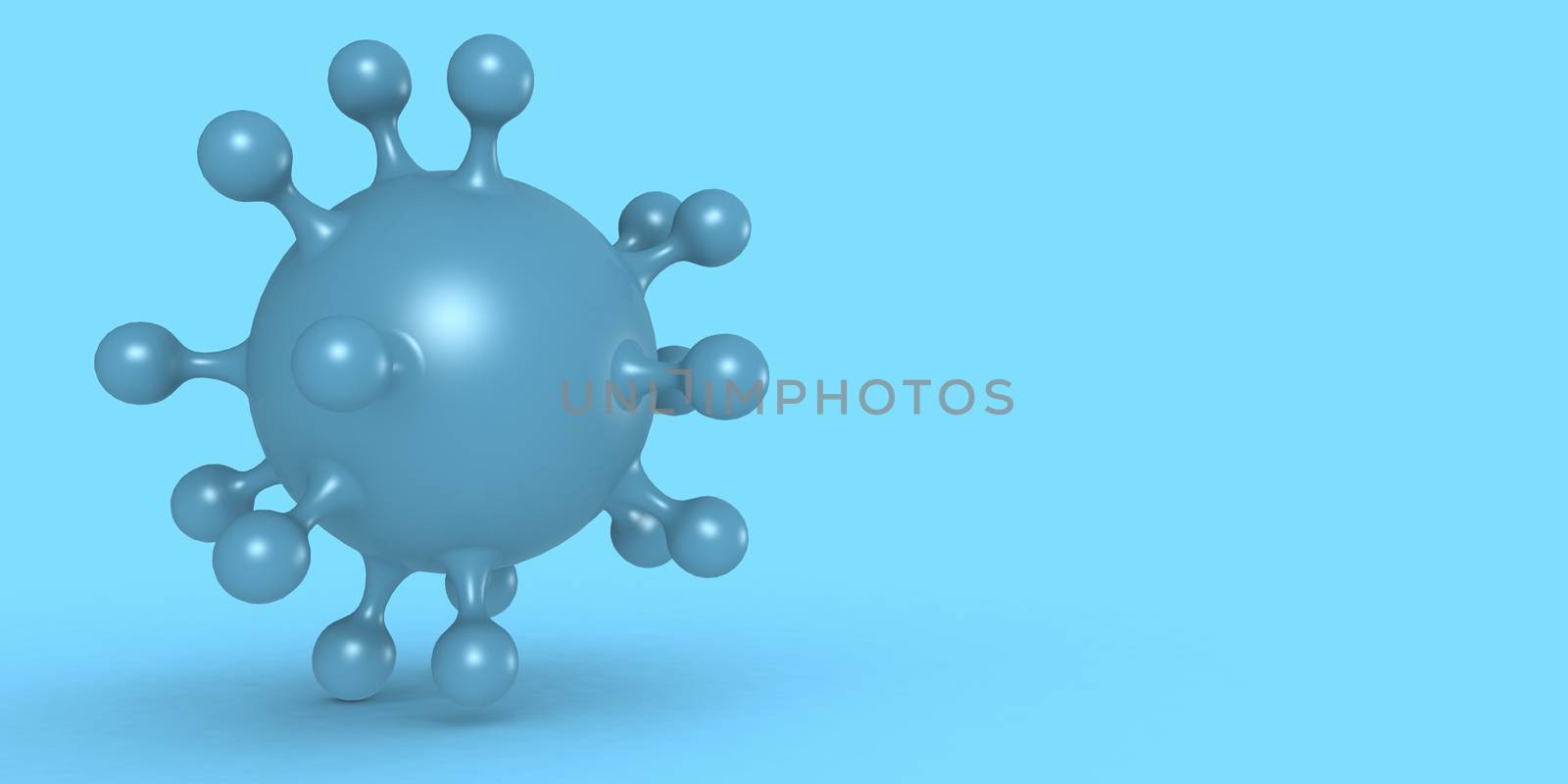 Corona virus cell in blue color background, 3D rendering