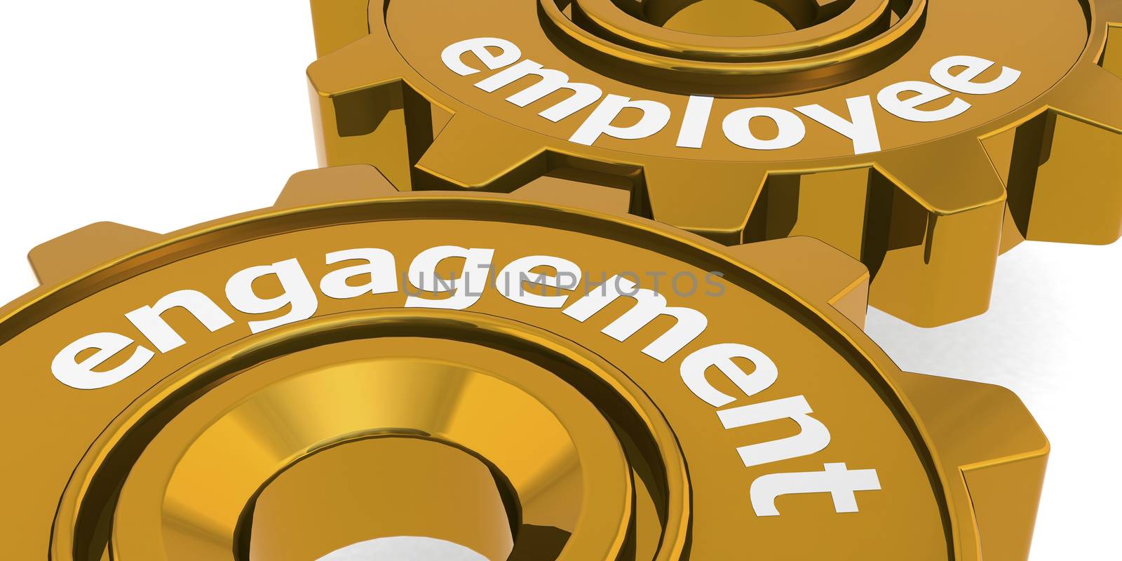 Employee engagement word on golden gears, 3d rendering