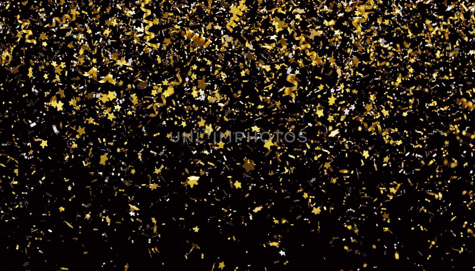 Confetti falling on black background 3d render by Myimagine