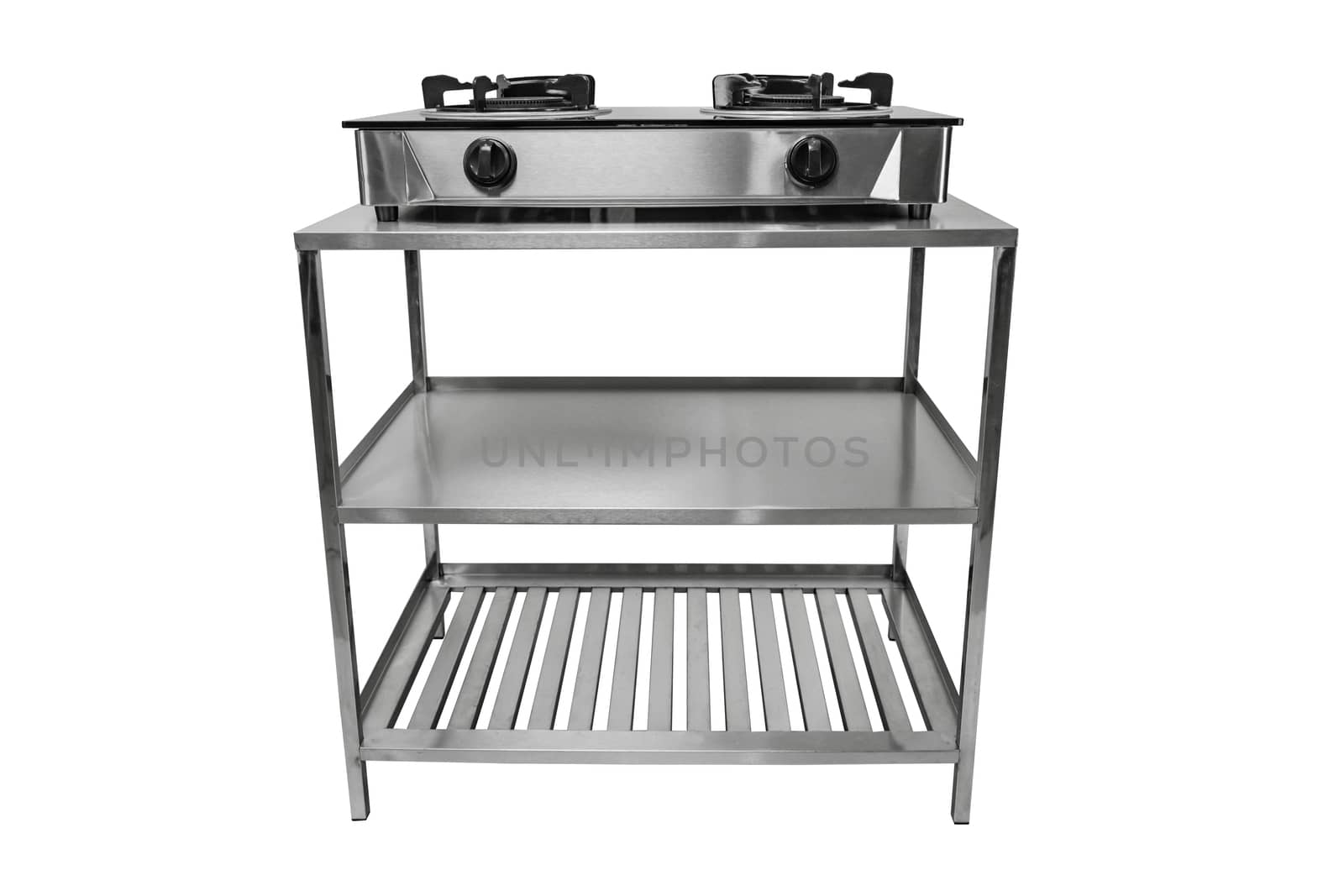 Blurred Gas stove on table of stainless on isolated white backgr by Buttus_casso