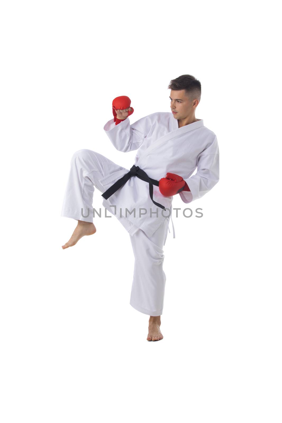 Man training taekwondo on white by ALotOfPeople