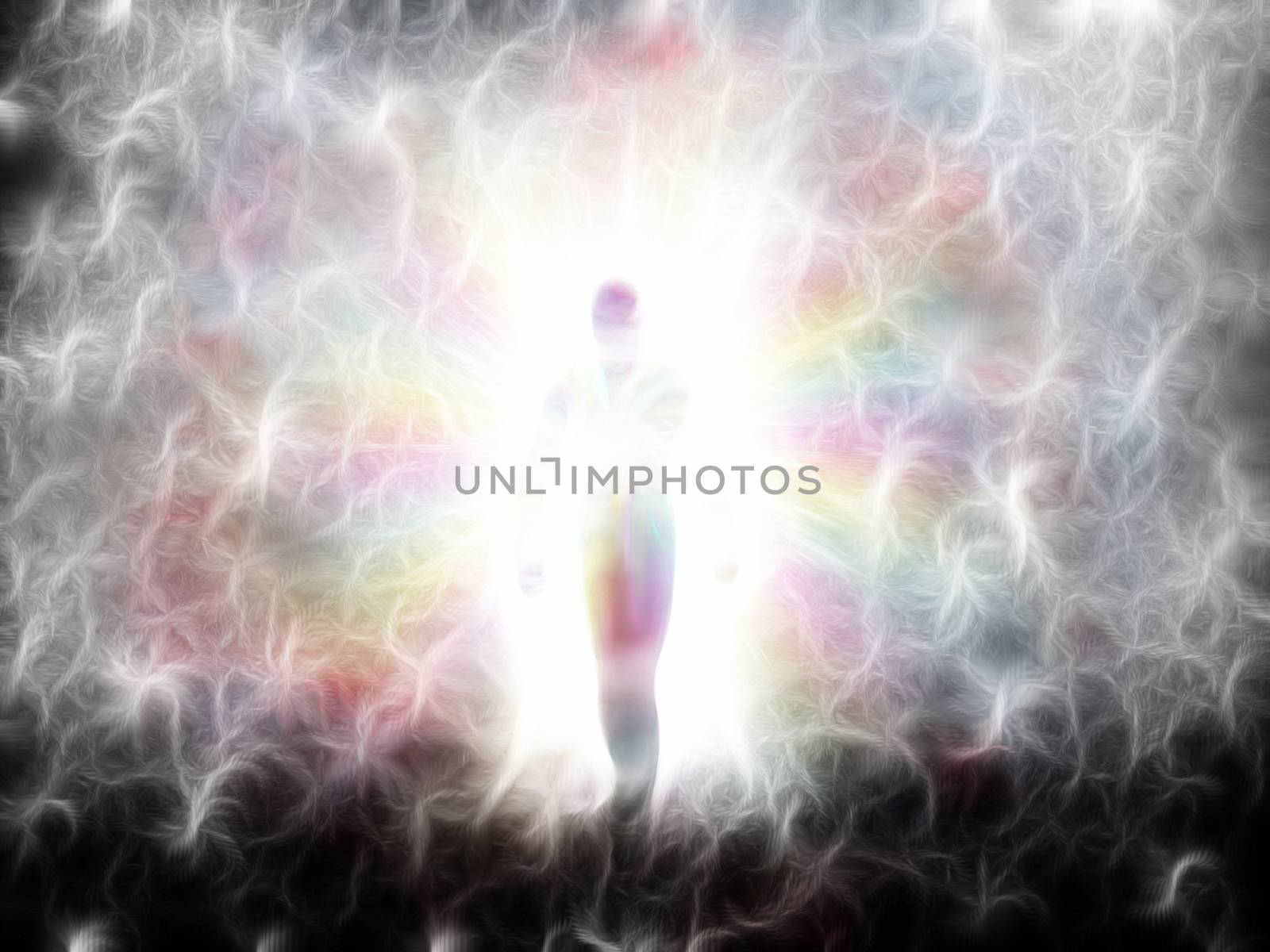 Figure emerges from light. 3D rendering