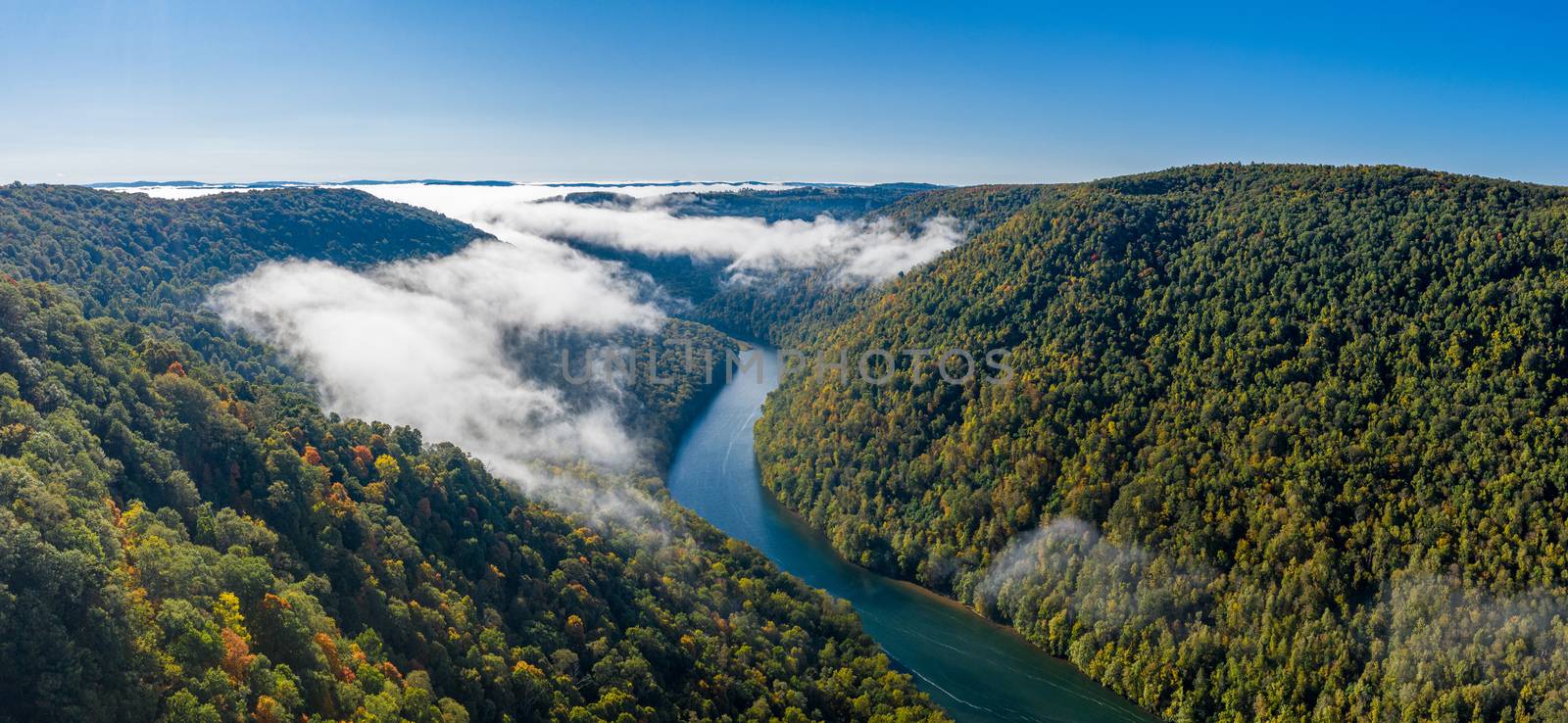 Panorama of gorge of the Cheat River upstream of Coopers Rock State Park in West Virginia with fall colors by steheap