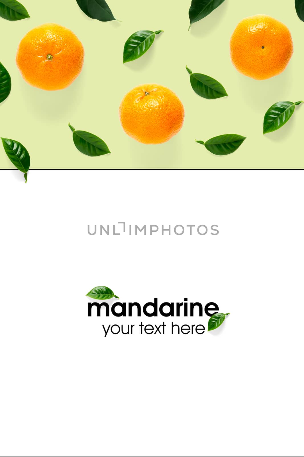 Creative layout of tangerines, mandarines. Unpeeled and peeled ripe tangerines, mandarines, clementines with leaves isolated on white background. by PhotoTime