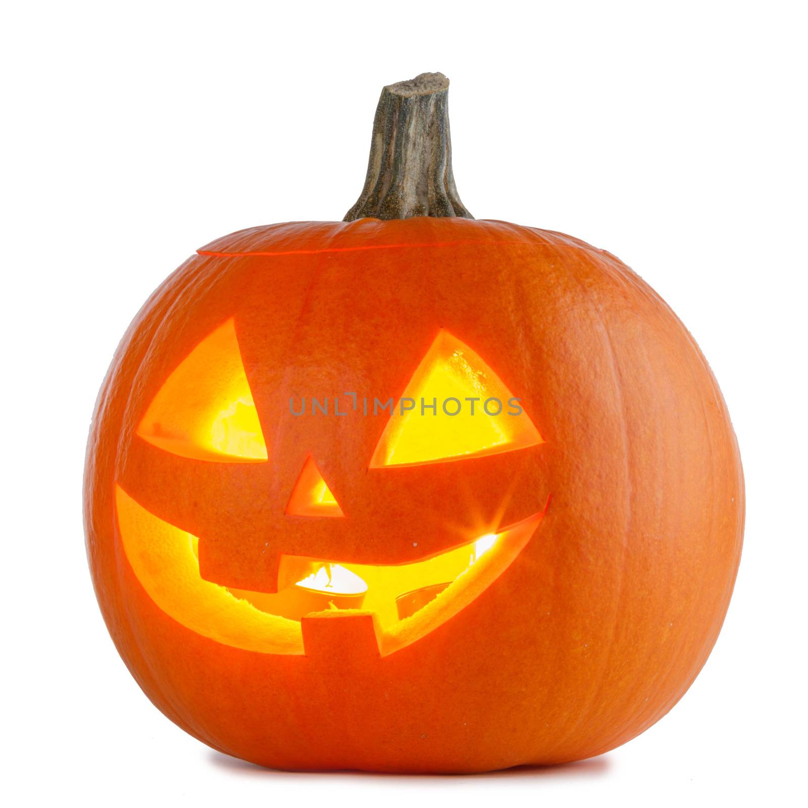 Glowing angry Halloween Pumpkin isolated on white background