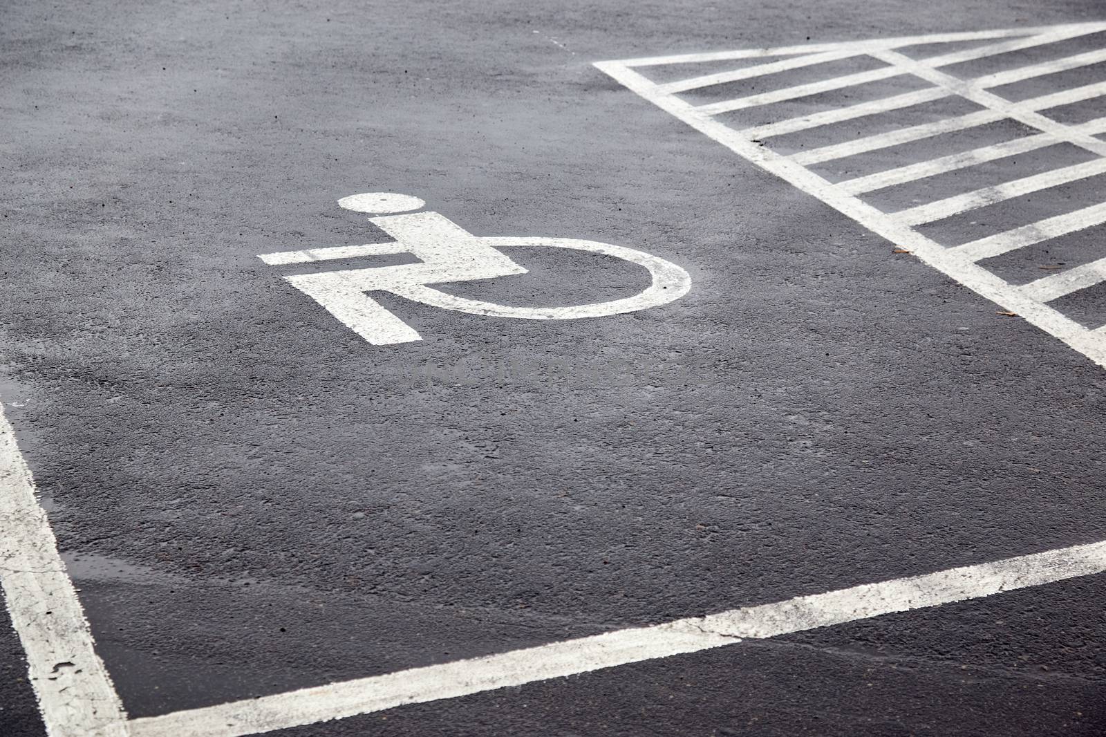 Parking places with handicapped or disabled signs and marking lines on asphalt