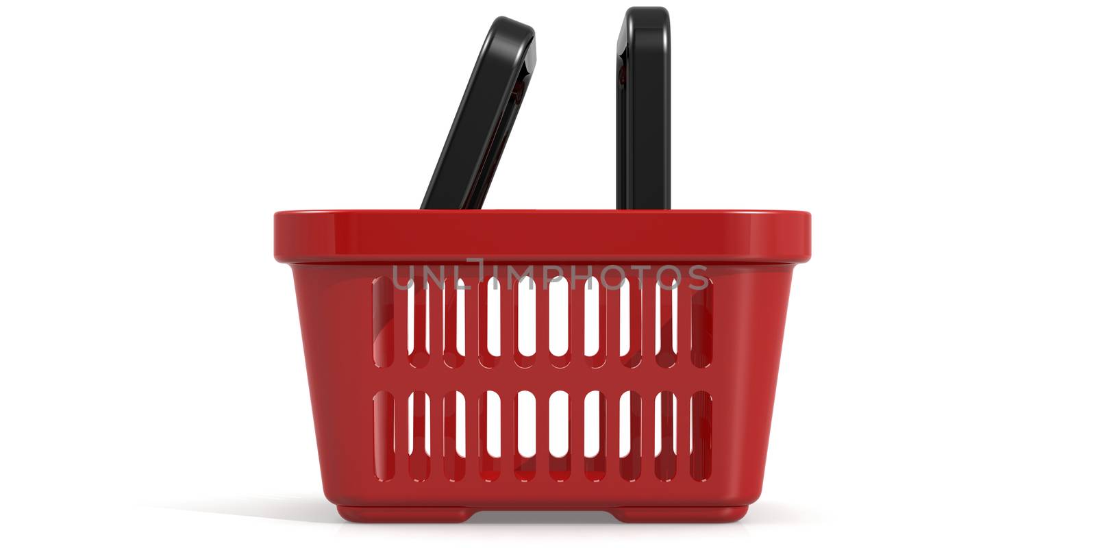 Red shopping basket isolated on white background, 3D rendering