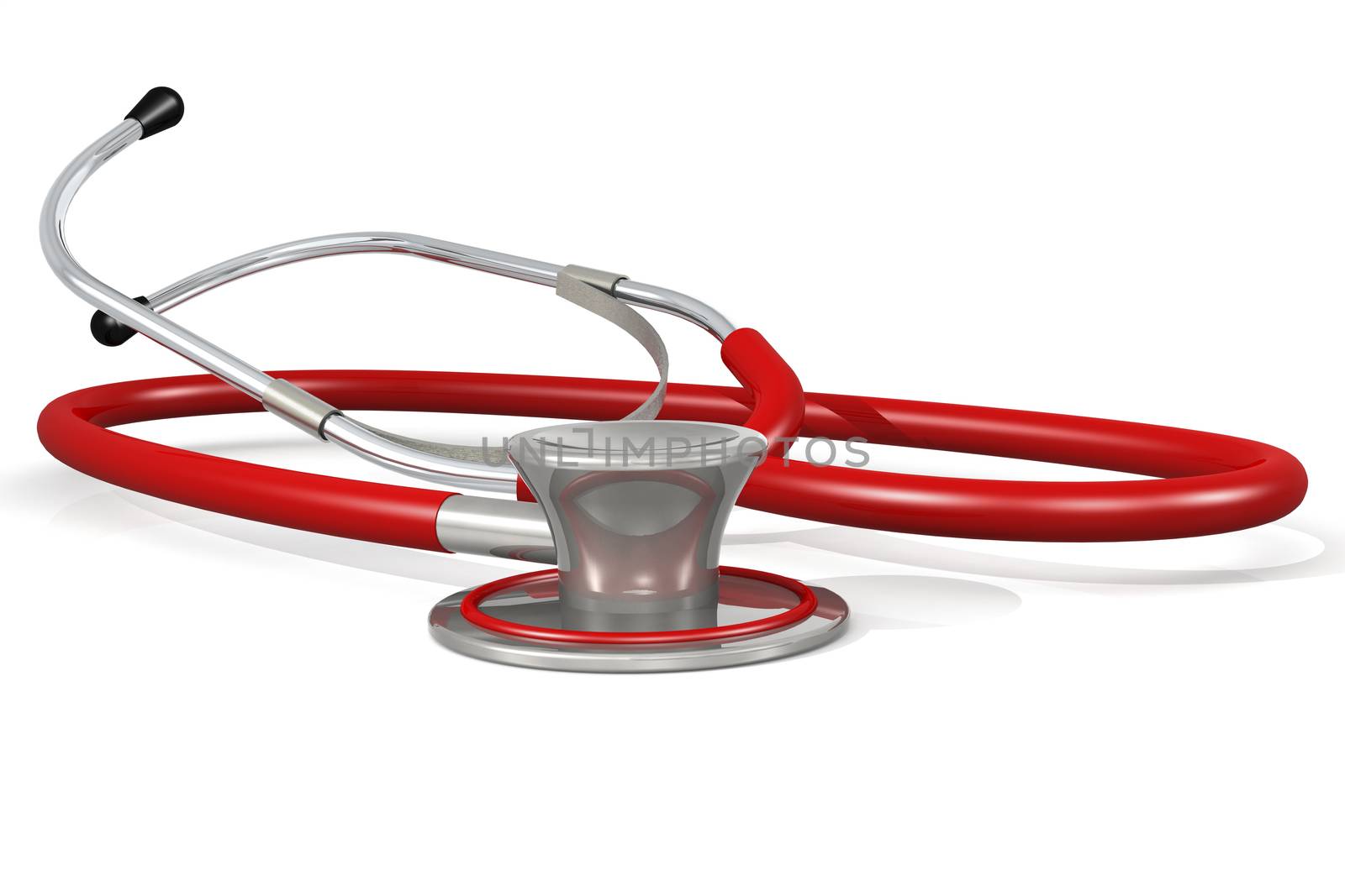 Red stethoscope isolated on white background, 3D rendering