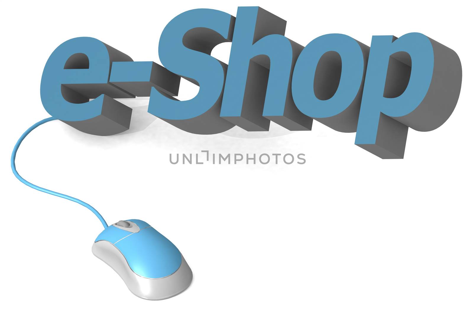 Blue computer mouse and e-shop word by tang90246