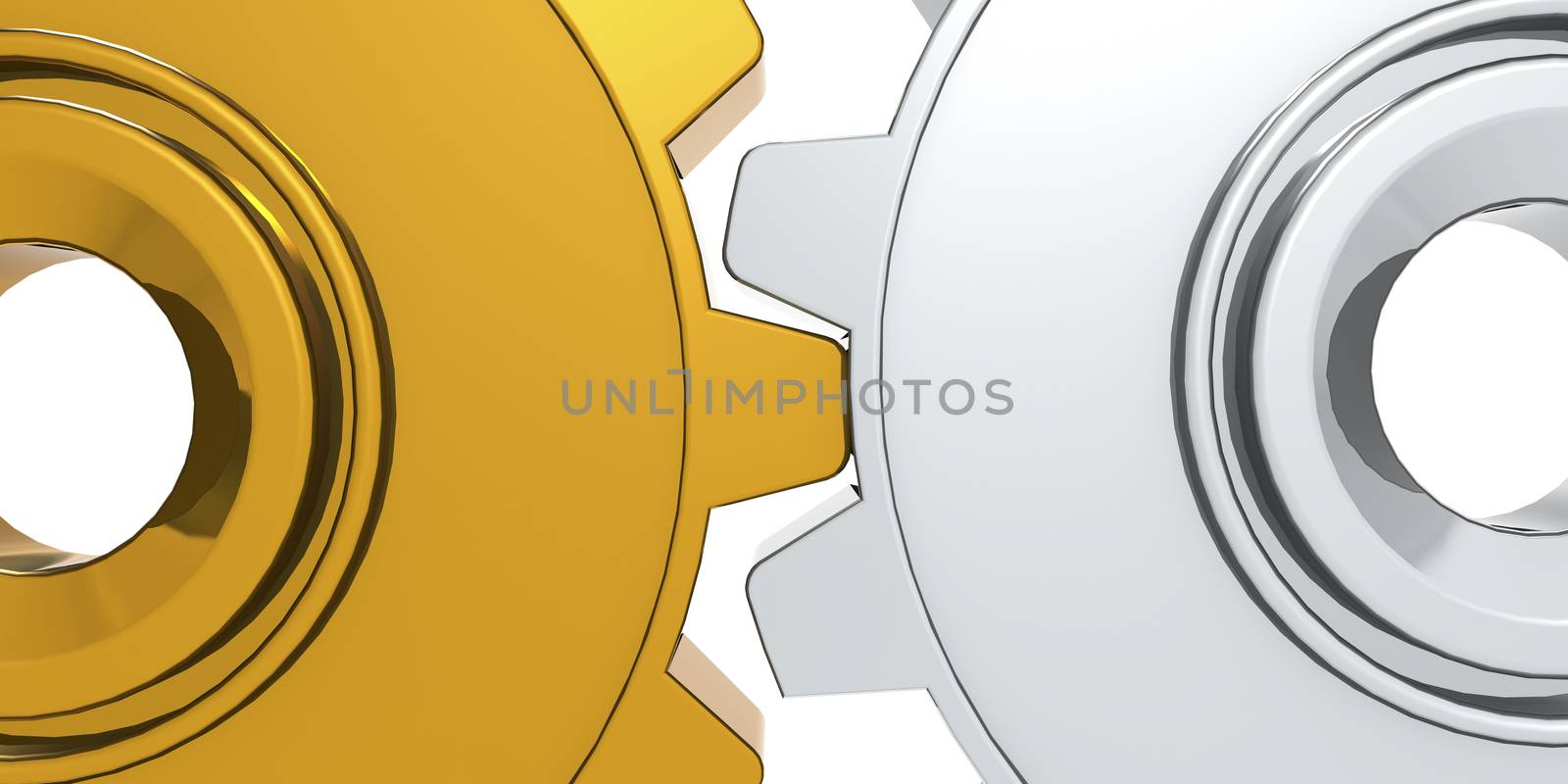 Gears engaged in white background, 3d rendering