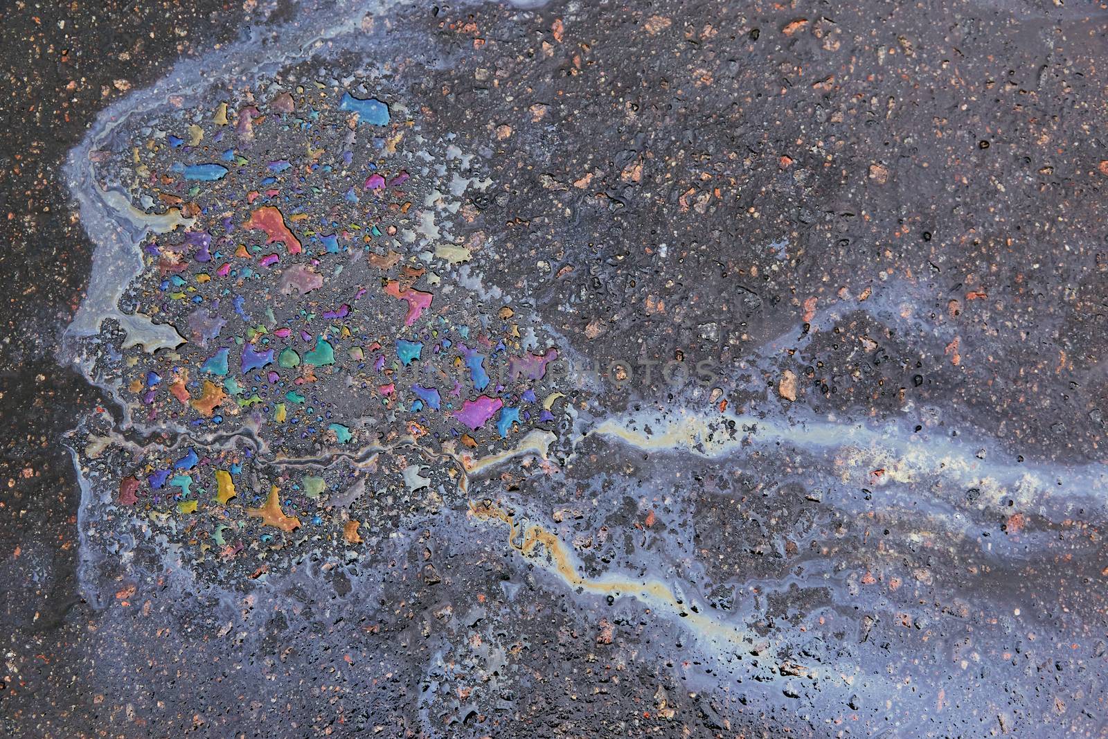 Oil stain on asphalt as texture or background.Environmental pollution concept.