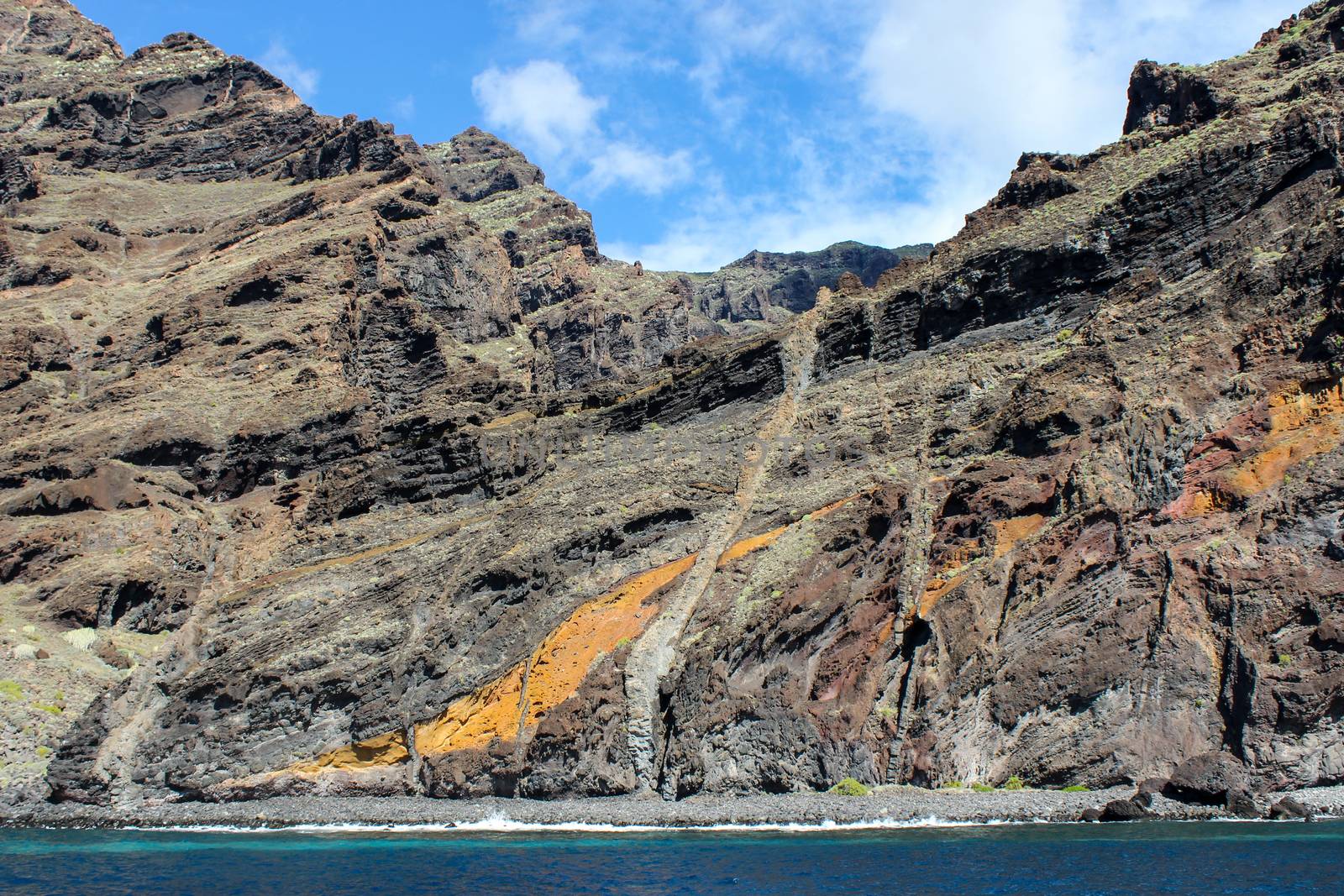 View on the steep coast of Los Gigantes on canary island tenerife with rocks in different colors