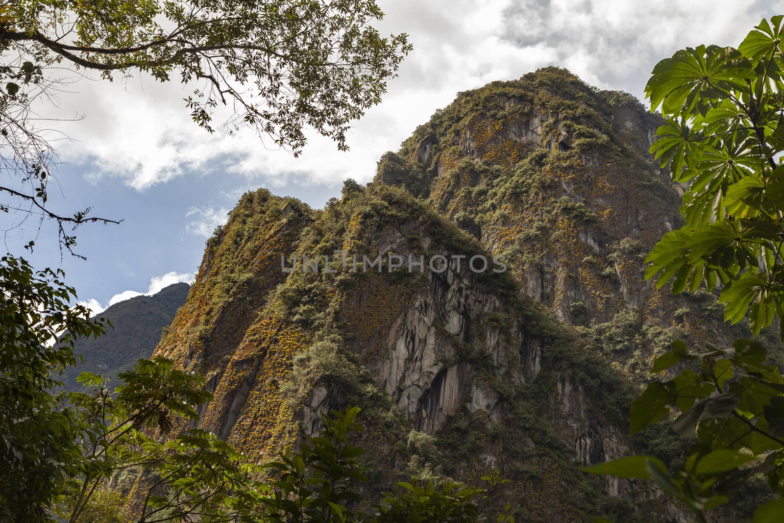 Aguas Calientes, Peru - April 5, 2014: View of the mountains near Aguas Calientes, surrounded by the tropical jungle, next to Machu Picchu, Peru.