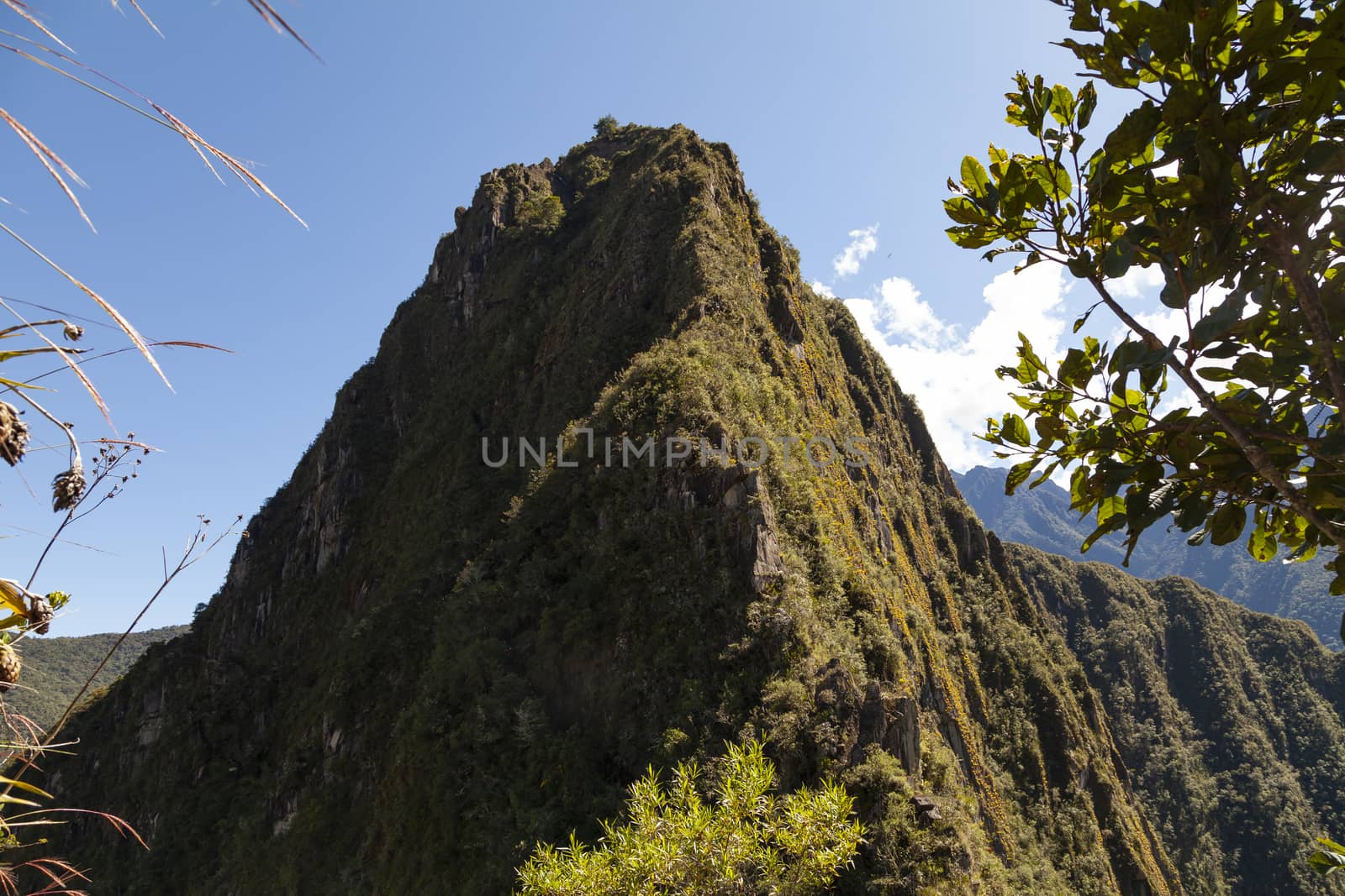 Machu Picchu, Peru - April 6, 2014: The sacred mountain Huayna Picchu, close to the Machu Picchu, Peru.