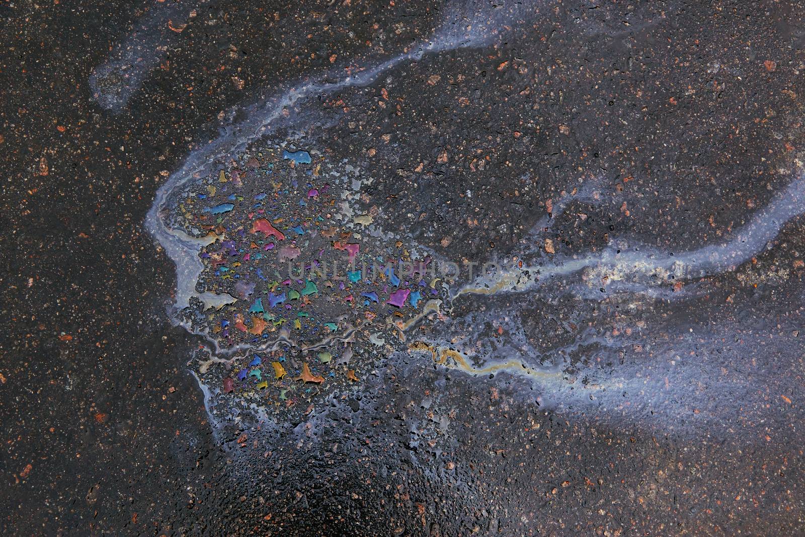 Oil stain on asphalt as texture or background.Environmental pollution concept.