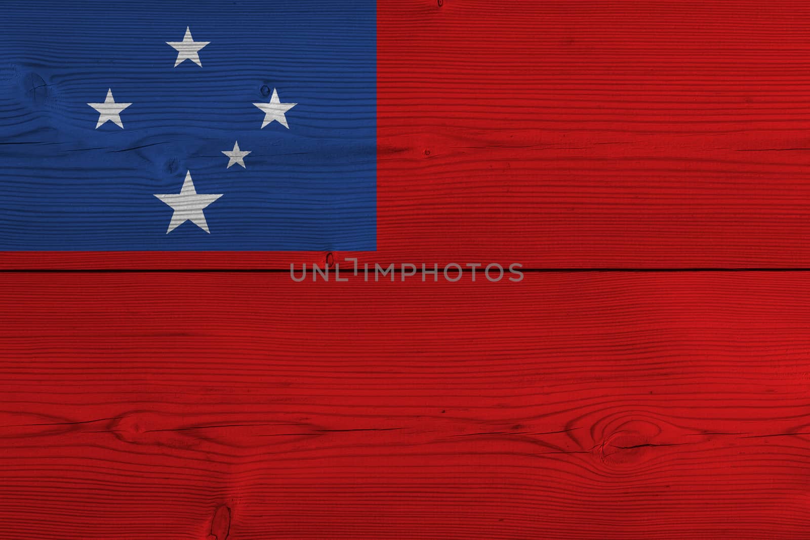 Samoa flag painted on old wood plank. Patriotic background. National flag of Samoa