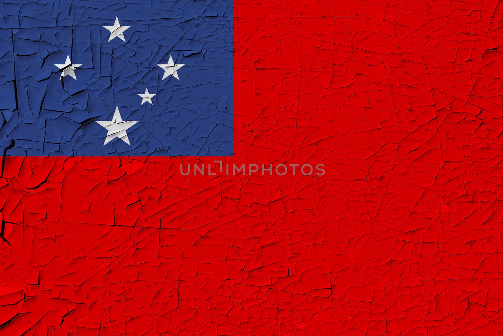 Samoa painted flag. Patriotic old grunge background. National flag of Samoa