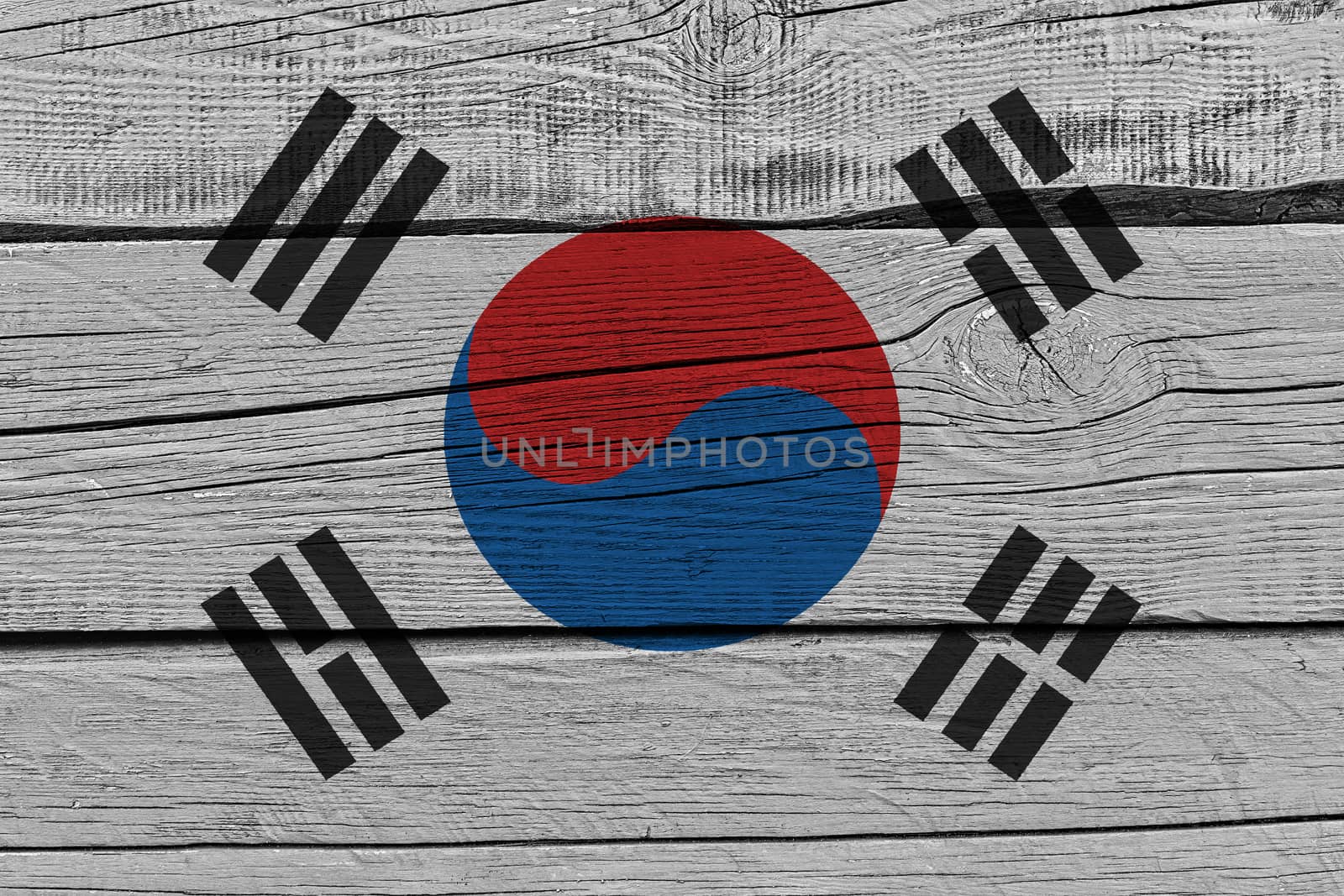 South korea flag painted on old wood plank. Patriotic background. National flag of South korea