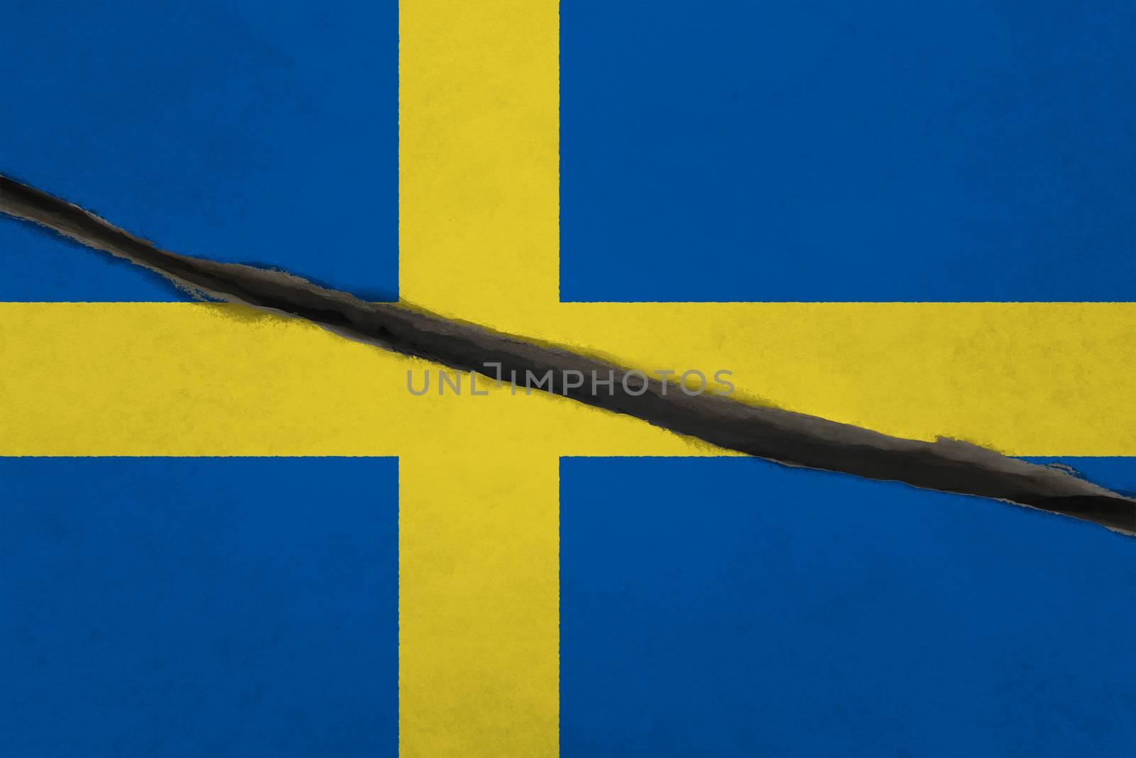 Sweden flag cracked. Patriotic background. National flag of Sweden