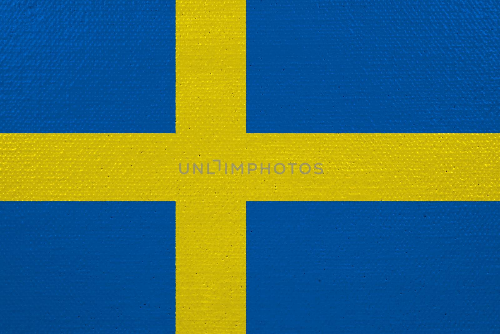 Sweden flag on canvas. Patriotic background. National flag of Sweden