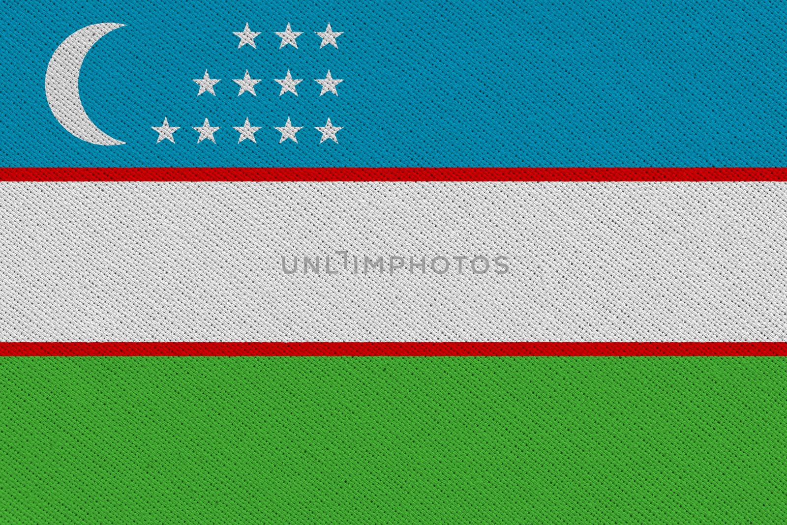 Uzbekistan fabric flag. Patriotic background. National flag of Uzbekistan