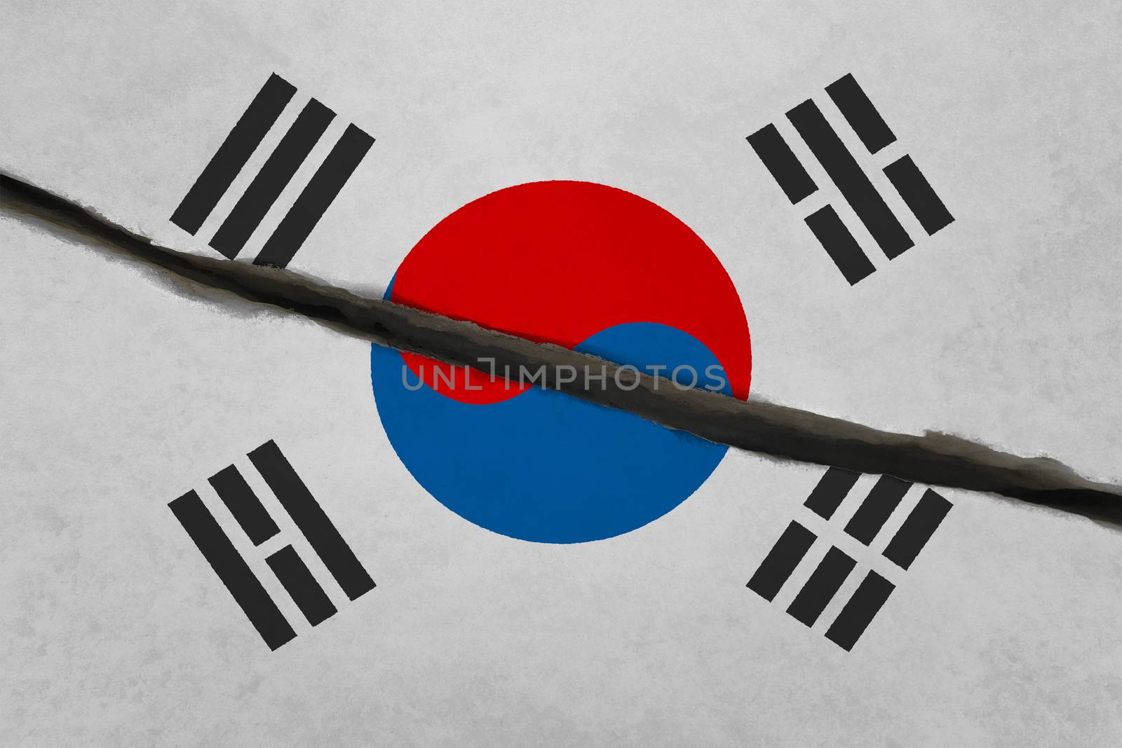 South korea flag cracked. Patriotic background. National flag of South korea