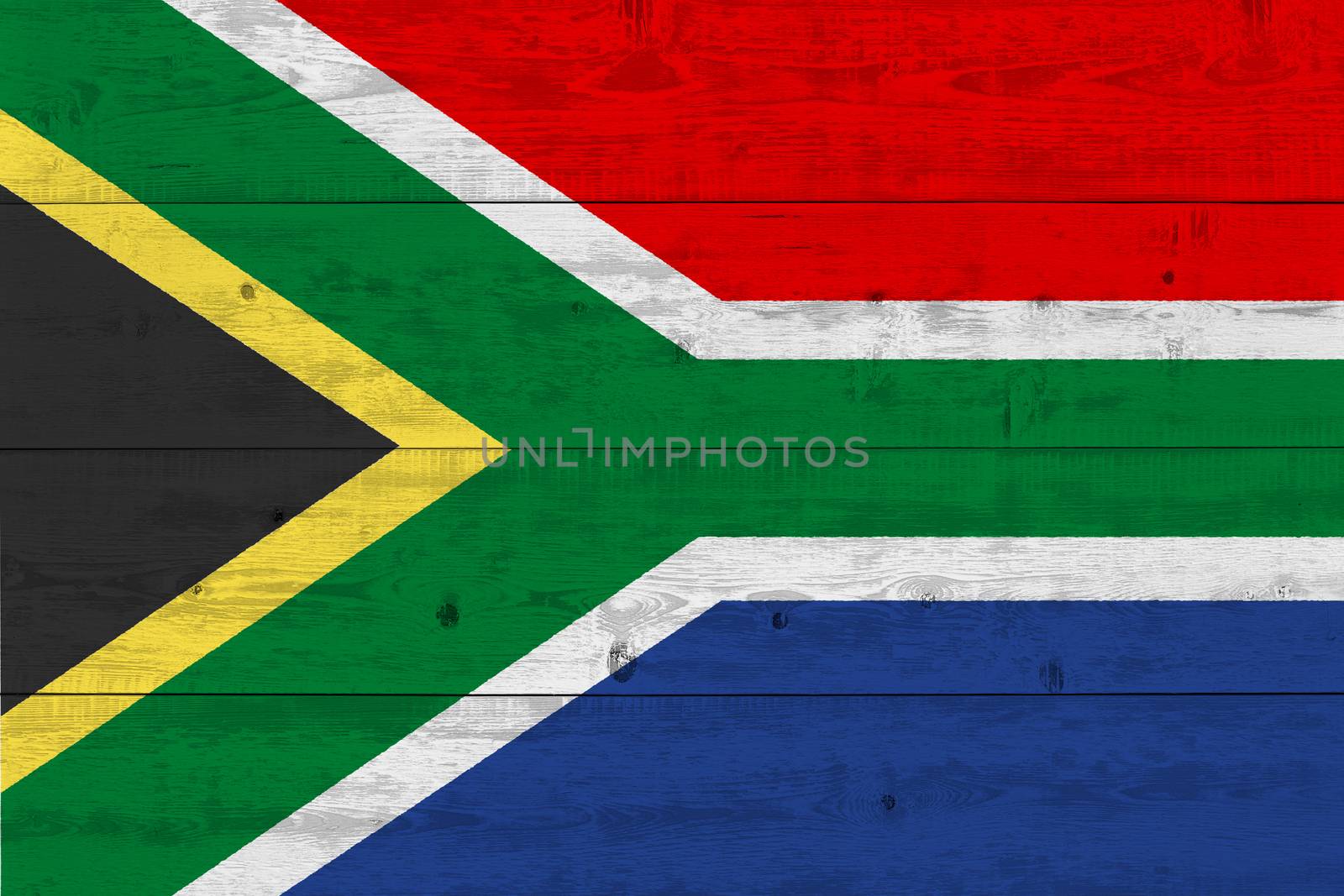 South Africa flag painted on old wood plank. Patriotic background. National flag of South Africa