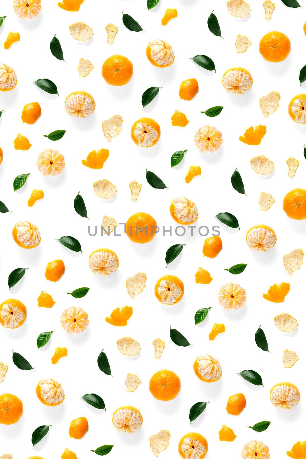 Isolated tangerine citrus collection background with leaves. Whole tangerines or mandarin orange fruits isolated on white background. mandarine orange background not pattern