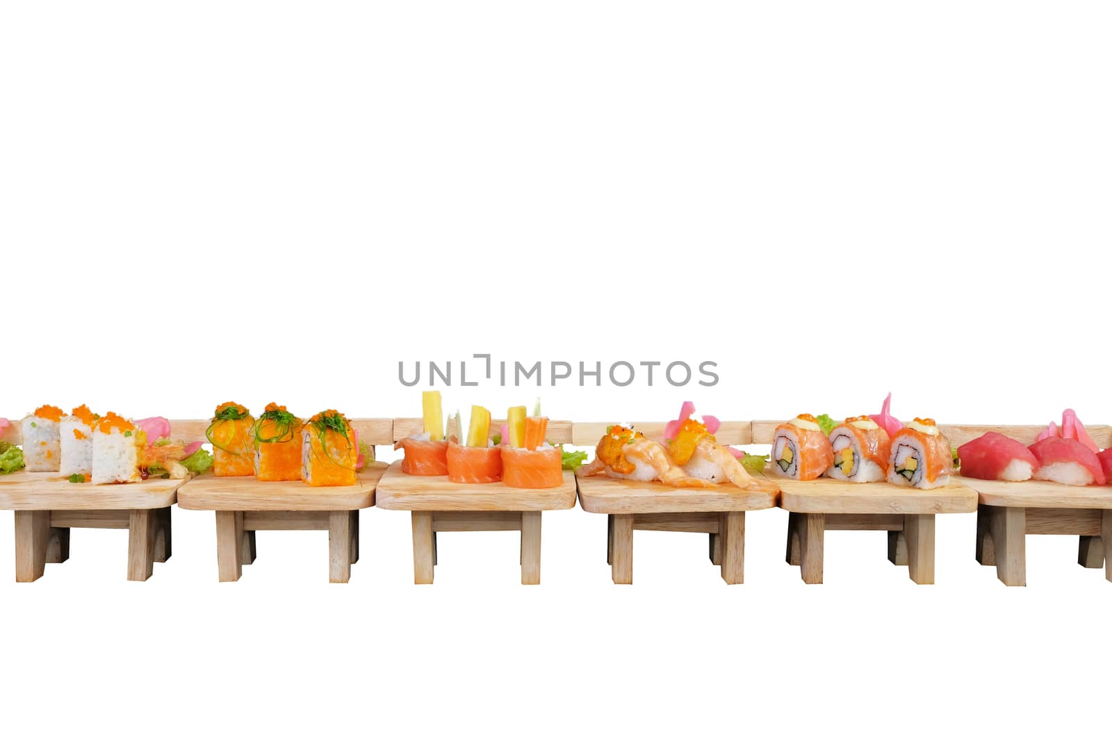 Japanese Cuisine - Sushi Roll on wood plate in white background