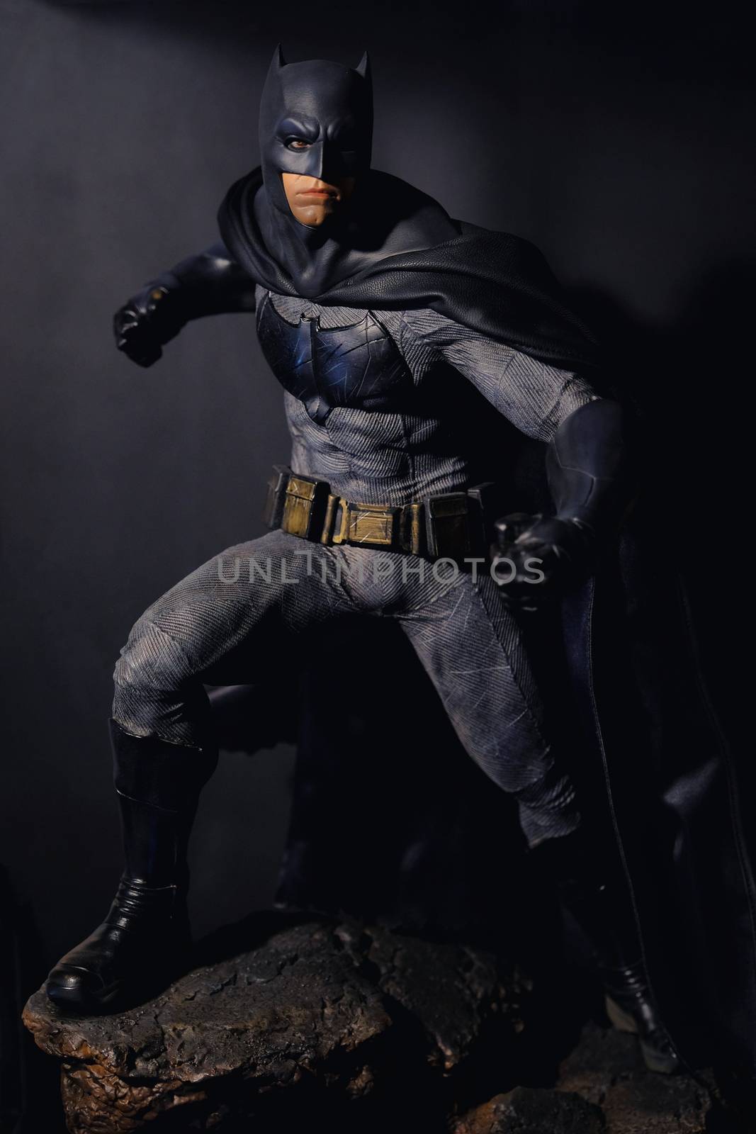 Khonkaen,Thailand - March 4th 2017: Batman figure standing gracefully on black background. Batman is a popular line of construction toys manufactured by the slideshow Group.