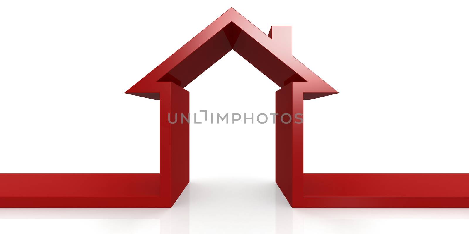 Red house symbol isolated on white background, 3D rendering