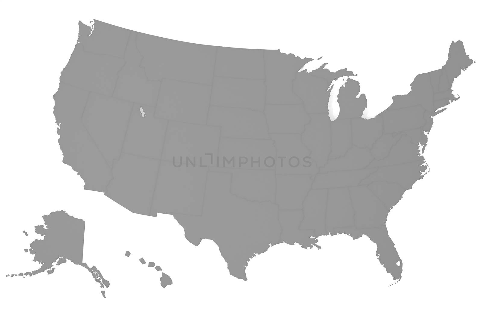 USA map with gray color, 3D rendering