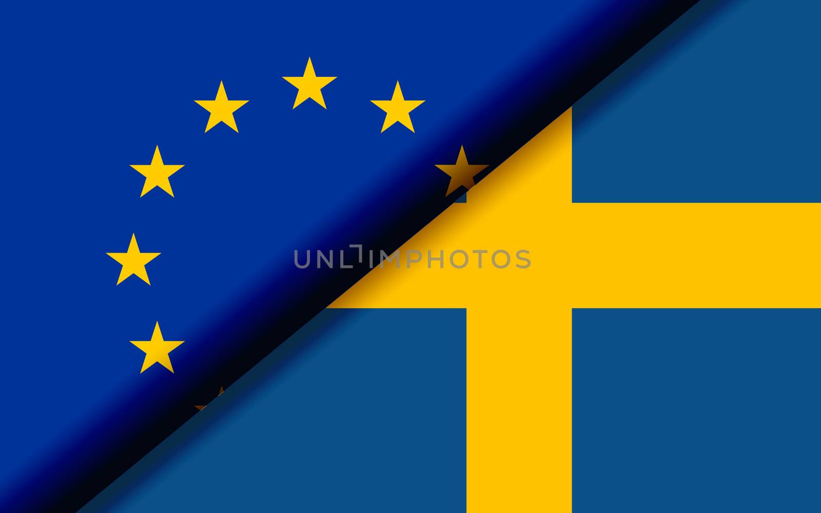 Flags of the EU and Sweden divided diagonally by tang90246