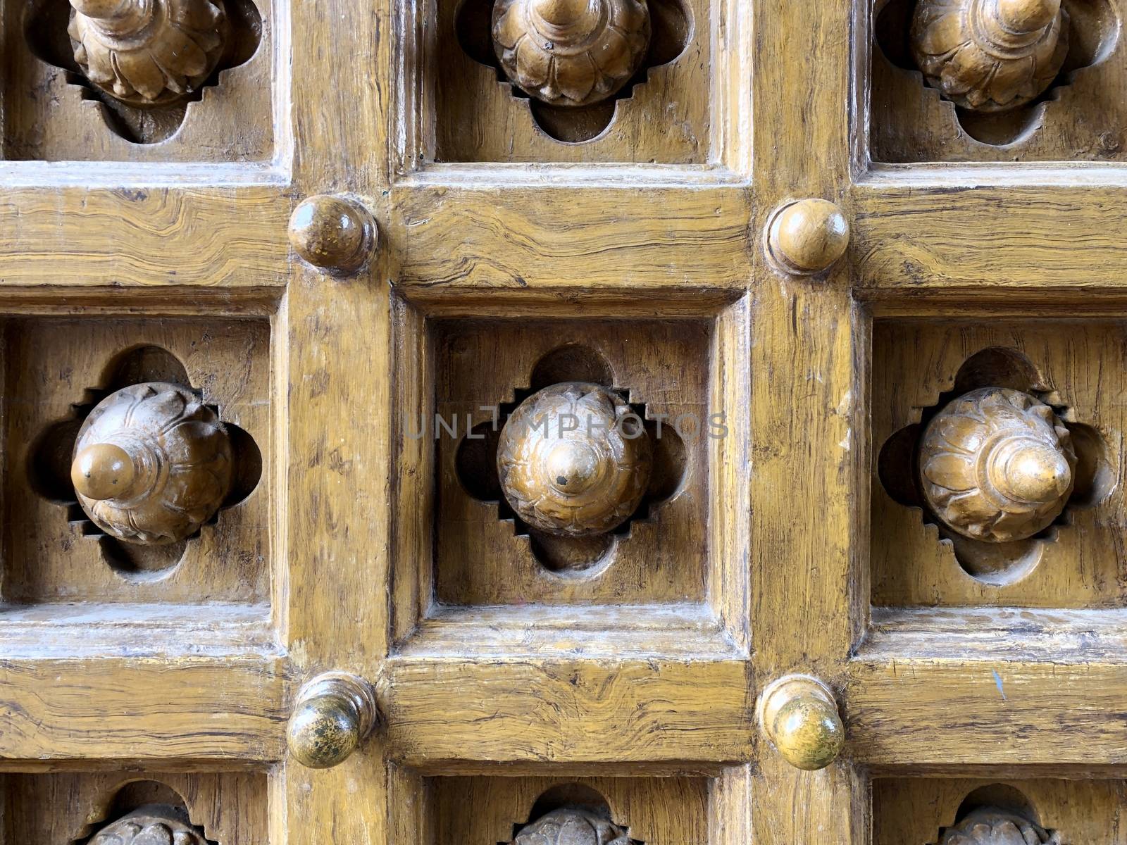 Ancient door decoration on the ancient temple in Tamilnadu.