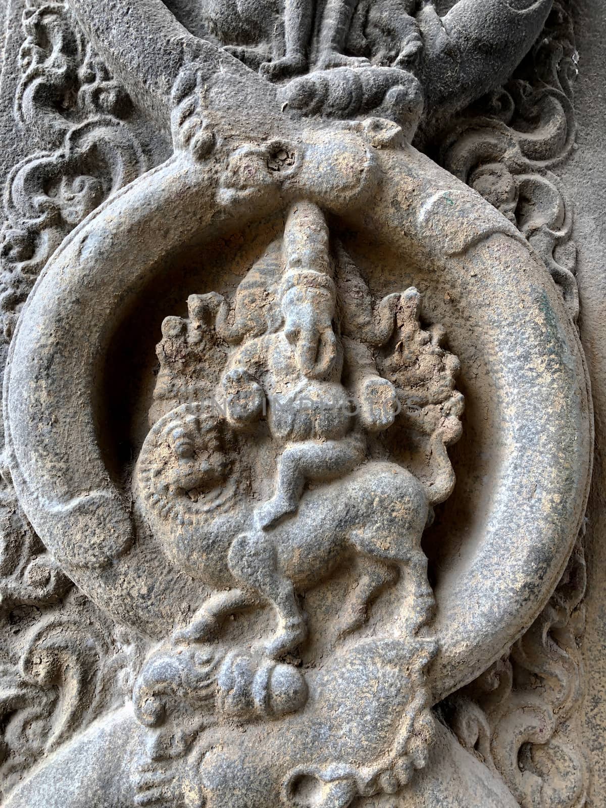 Beautiful stone carving of ancient sculptures in the temples in Tamilnadu