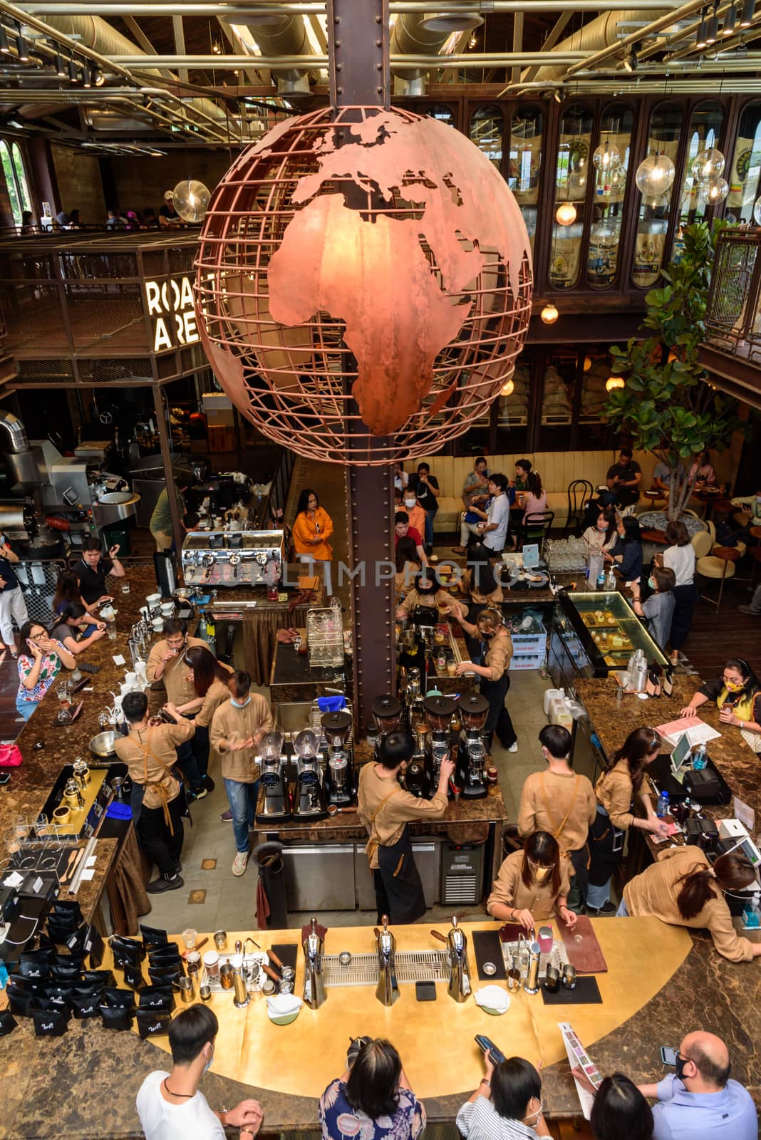 Bangkok, Thailand - 16 September, 2020: Inside of NANA Hunter Coffee Roasters with a lot customers